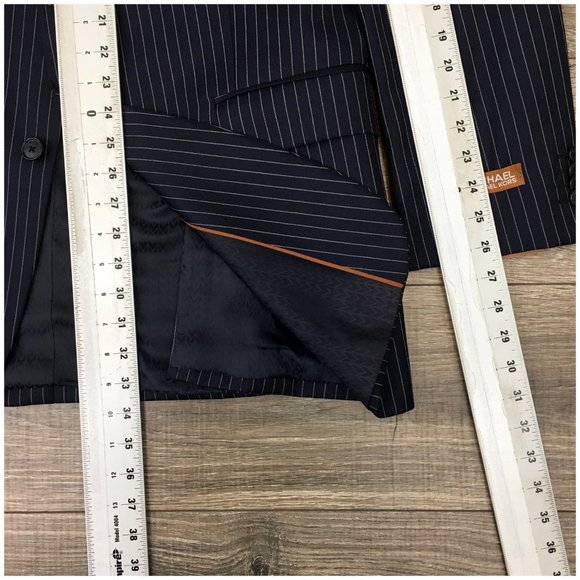 New Michael Kors Mens Suit 2 Piece Set Size 44L‎ Jacket Blazer Pants Wool Blue - Picture 13 of 16